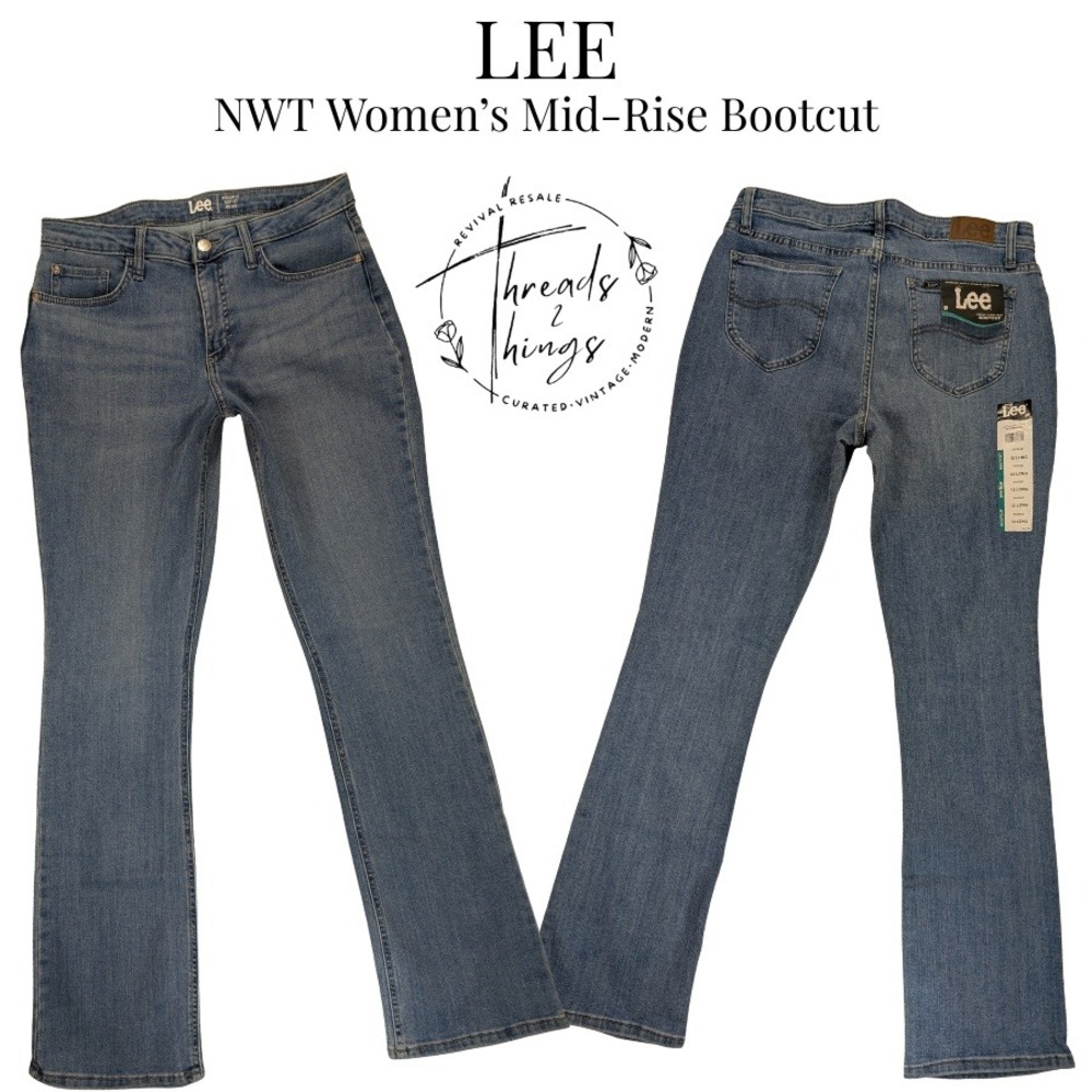 NWT Lee Jeans Womens Med Wash 12 Long Bootcut Mid Rise Stretch Classic Y2k Flare